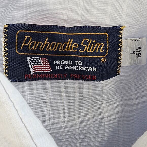 VTG Panhandle Slim Pearl Snap Shirt Mens 16.5 Blue Textured Stripes Western 90s - Picture 2 of 13